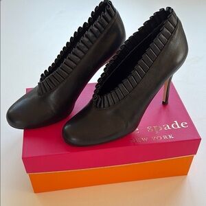 Kate Spade Kathy Pleated Leather Heels- Black- Size 9.5
